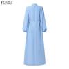 ZANZEA Damen Casual Rundhals Locker Langarm Muslimisches Kleid