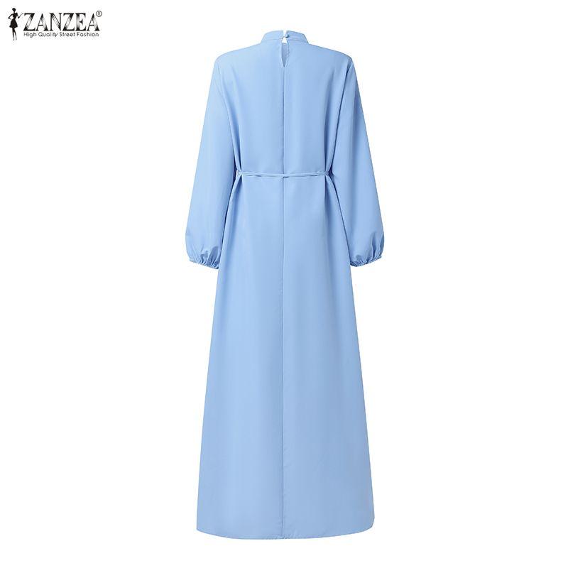 ZANZEA Damen Casual Rundhals Locker Langarm Muslimisches Kleid