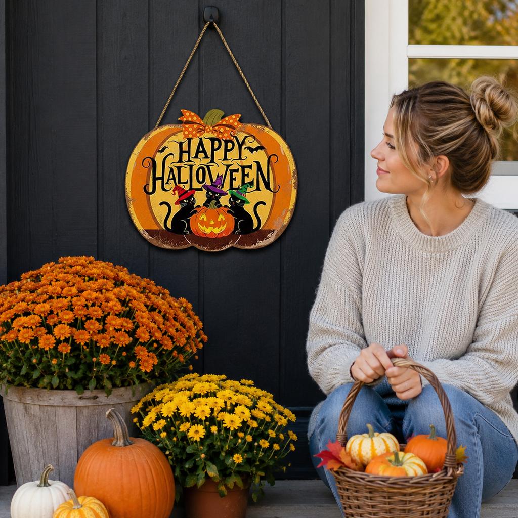 Halloween Pumpkin Wooden Hanging Decor for Home Door Wall
