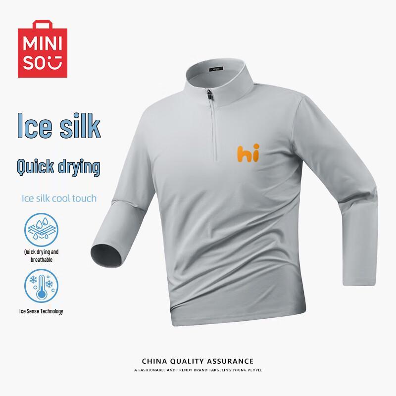 MINISO Men s Half-Zip Stand-Up Collar Long Sleeve Sport T-Shirt 3XL