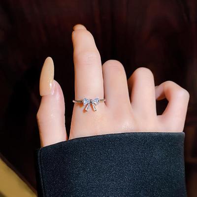 Exquisite Zircon Bow Ring - High-End Design, Fresh Style, Celebrity-Inspired