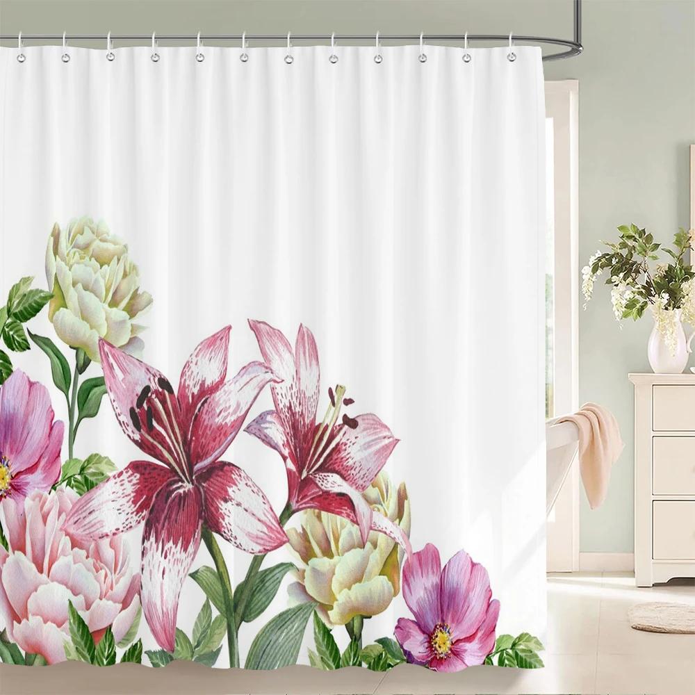 240x180cm Bathroom Waterproof Shower Curtain Beautiful Flower Plant Leaves Printing Polyester Home Decoration Curtain With Hook