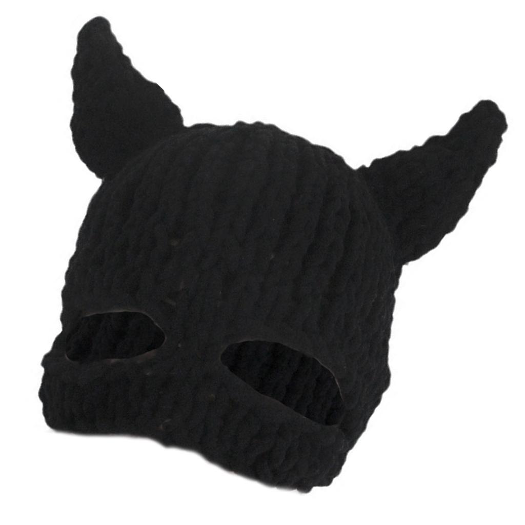 Half Facecover Hat for Women Men Fashion Knitted Horned Hat Winter Warm Windproof Hat Masquerades Party Props Headwear