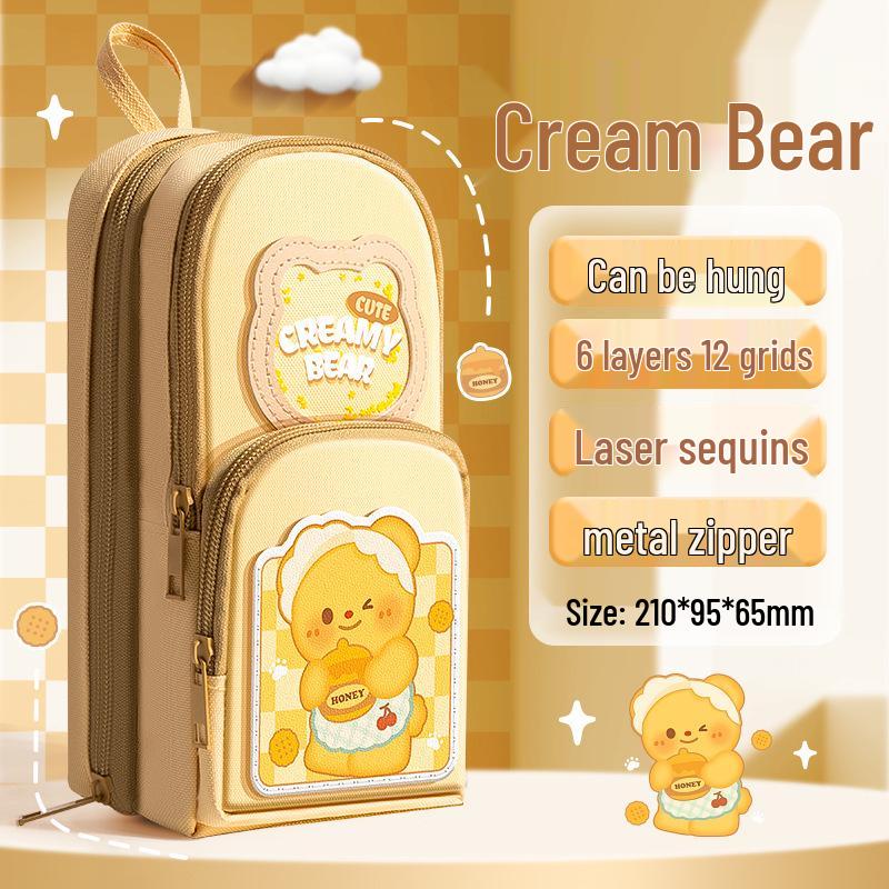 Cute Transparent Multi-Layer Stationery Backpack Pencil Case for Primary Students - Large Capacity