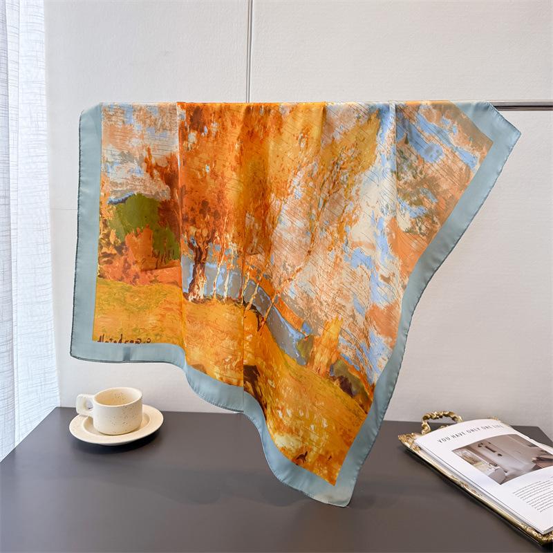Autumn Limited Printing Imitation Silk Scarf Square Scarf High-End Shawl Versatile Neck Small Square Scarf Headscarf Scarf Women
