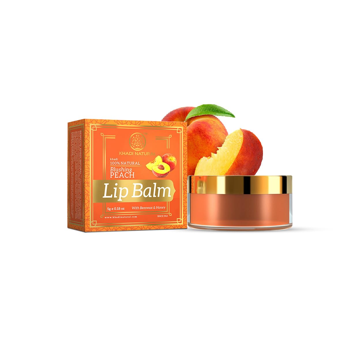 Khadi Natural Peach Lip Balm 5g With SPF Moisturizing Hydrating Lip Care For Dry Chapped Lips Unisex Formula