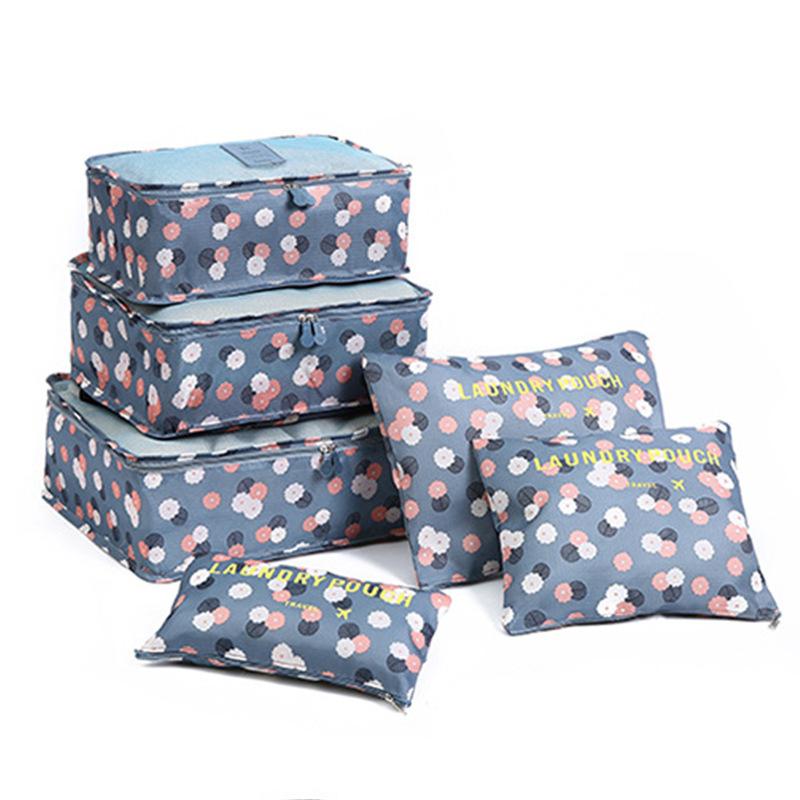6 шт., дорожная сумка для хранения, набор, портативный складной органайзер для багажа, упаковка для обуви, аккуратный органайзер для гардероба, сумка для чемодана синий