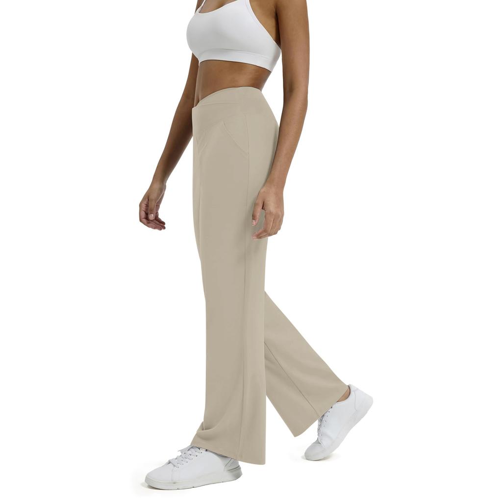Damen High Waist Wide Leg Hose mit Taschen Weicher Dehnbarer Stoff Geeignet für Yoga Workout Freizeitkleidung und Loungewear