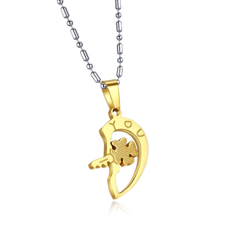 European and American Jewelry Accessories Titanium Molten Steel Black and White Lock Key Puzzle Couple Necklace Pendant