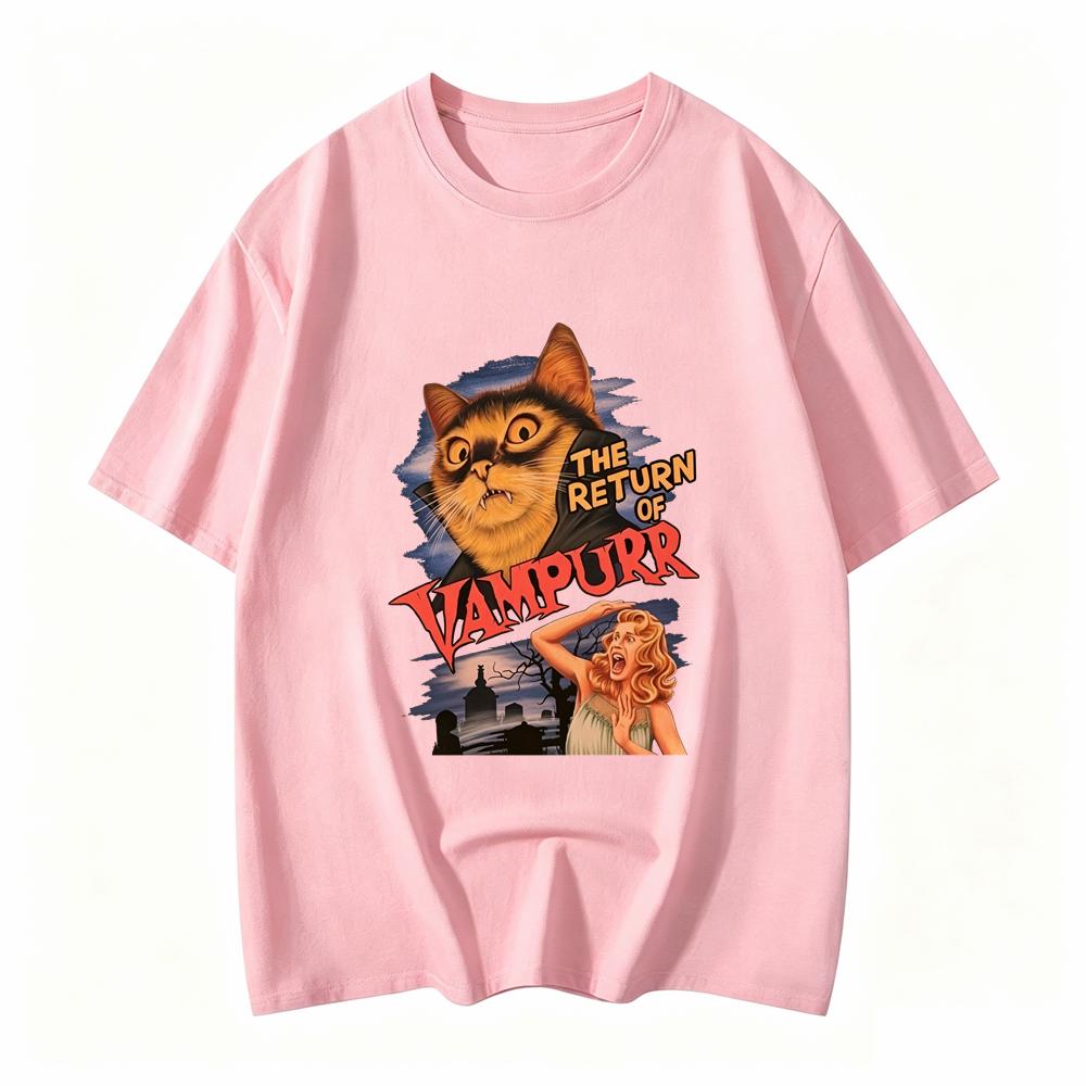Unisexs Vintage Cat Print Tshirt The Return Of Vampire Retro Design Casual Crew Neck Short Sleeve Unisex Summer Clothing