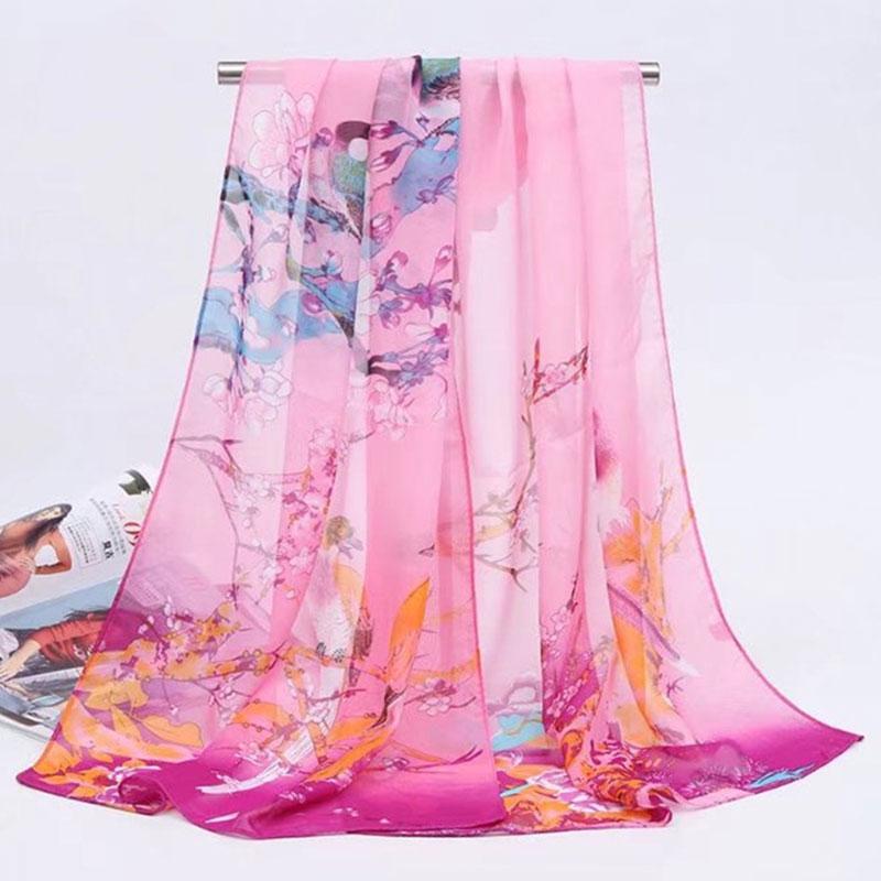 1pc Chiffon Scarf 150*50cm Print Floral Multi-style Women Sunscreen Long Shawl