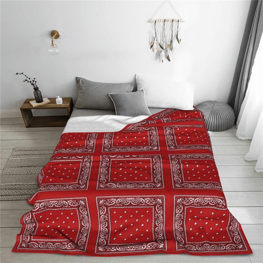 Red Bandana Blanket Soft Warm Flannel Throw Blanket Plush for Bed Living Room Picnic Travel Home Couch