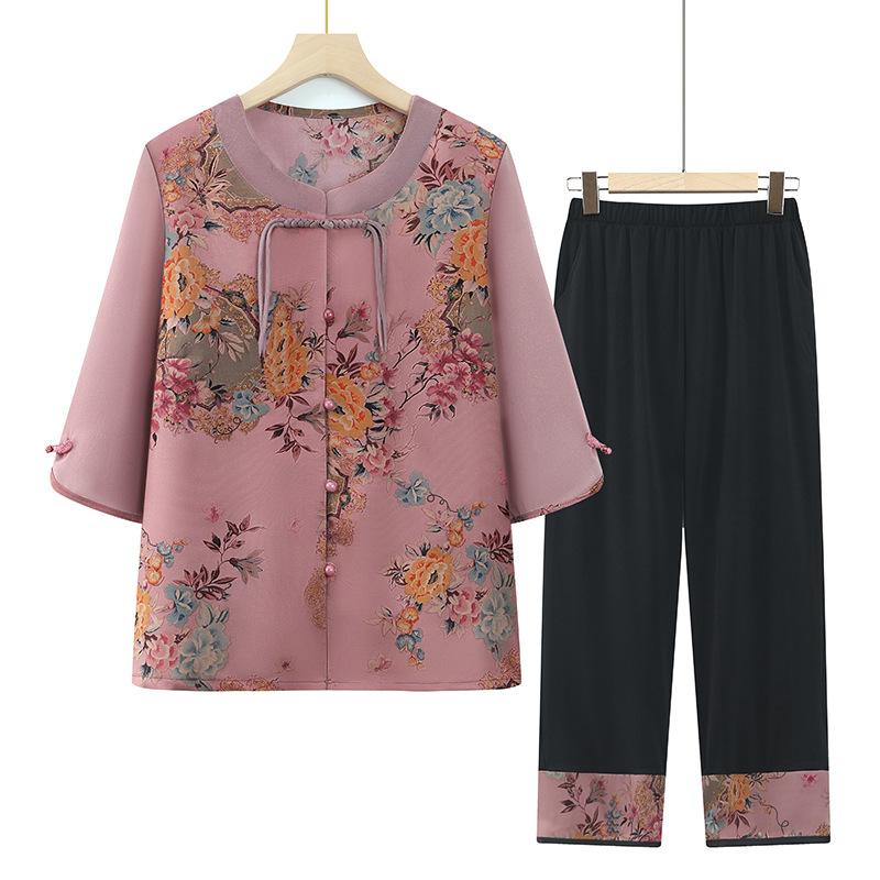 Elderly summer women's clothing summer short-sleeved suit elderly clothes thin new style