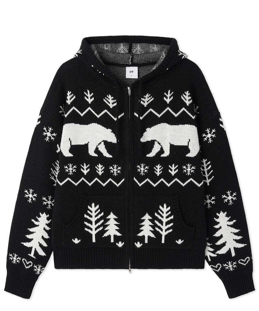 Opeunyadeu(Owai) Polar Bear Knit Hoodie Zip Up - Black