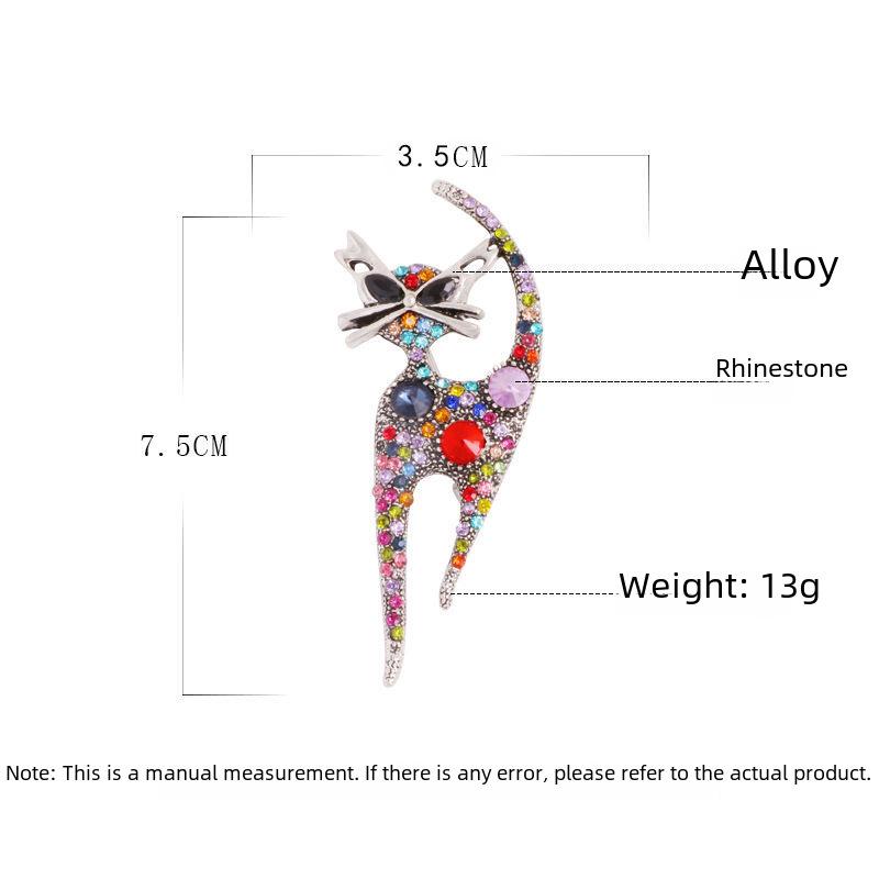 European & American Retro Kitten Rhinestone Brooch with Exquisite Inlaid Diamonds