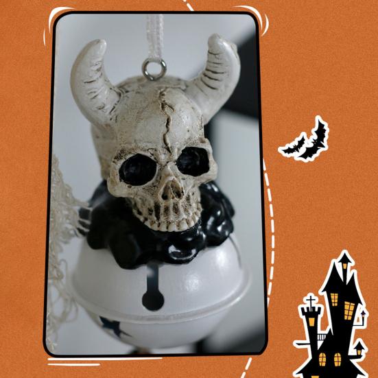 Halloween Skull Bell Ornament Resin Skull/Wing Wind Chime Hanging Decoration for Indoor Outdoor Halloween Decor Car Accessories