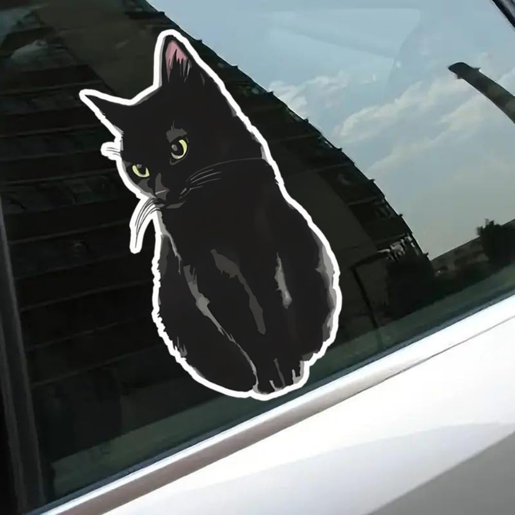 Set mit 2 Schwarze Katze Aufklebern 3"x6" Wasserdichtes Vinyl Autoaufkleber Stoßstange Fenster Laptop Gitarre Geschenk Katzenliebhaber | #AZ230