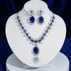 European Style Zircon Blue Water Drop Necklace & Plum Blossom Earrings Set