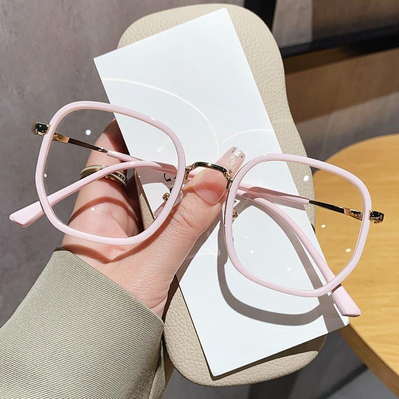 Women Plain Face Anti-blue Light Glasses Radiation Large Metal Frame Eyeglasses