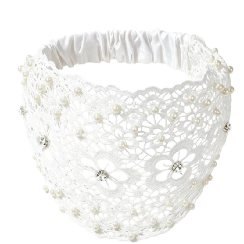 Wide-Brimmed Hollow Headband with Beads, Douyin Celebrity Style, Conceals White Hair, Versatile Headdress/Headscarf