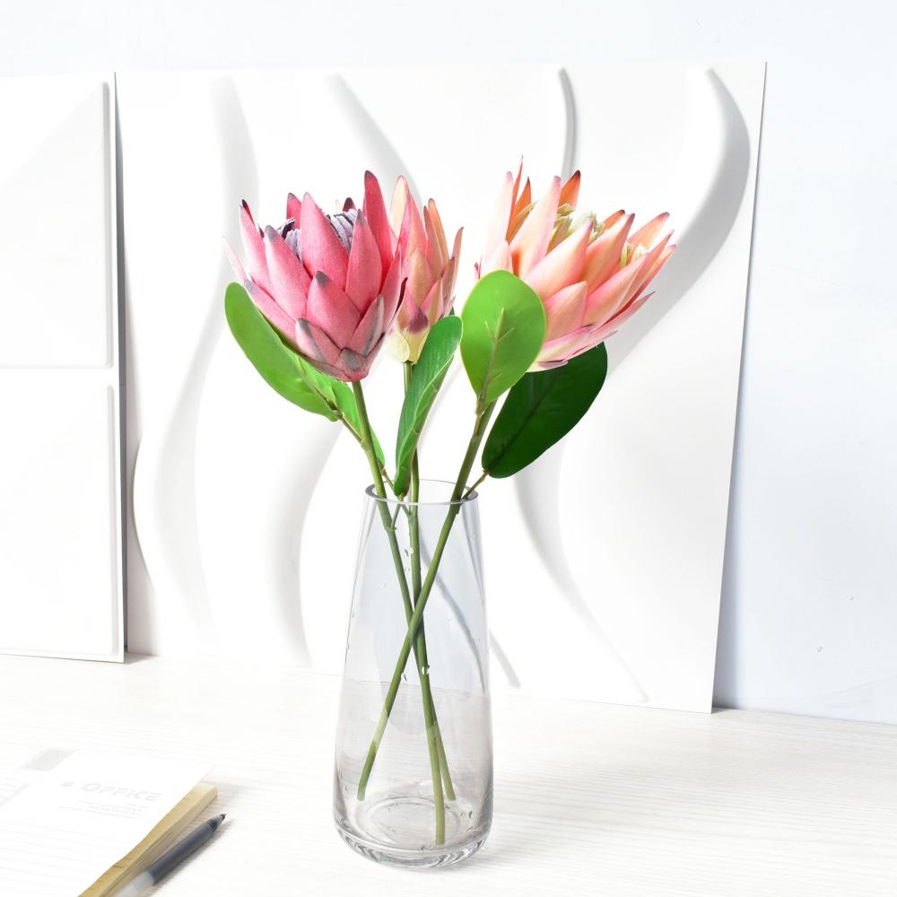 Fake Flower Decoration Soft Fake King Protea Artificial Thistle Flower Flocking Simulation Flower For Bouquet Decoration Home