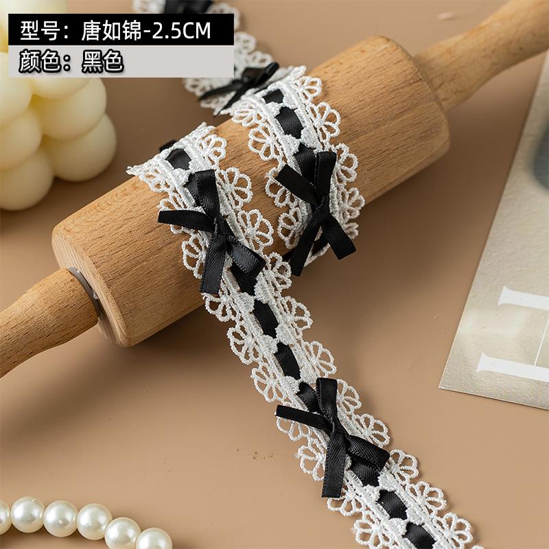 2.5cm Wide Lolita Lace Trim Ribbon For Party Dress Bow Embroideried Trimming Collar Decorative Fabric Sewing DIY Crafts Material