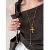Elegant Diamond Cross Pendant Necklace - Luxurious, Versatile Sweater Chain for Women