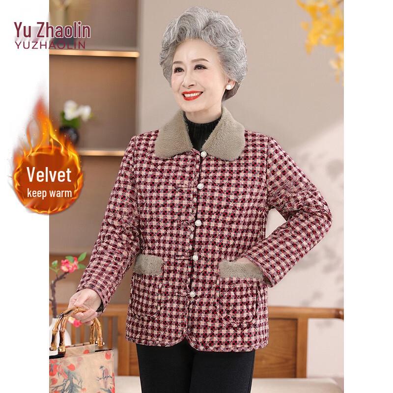 YUZHAOLIN Women s Mid-Aged Winter Plush Lined Cotton Jacket XXL