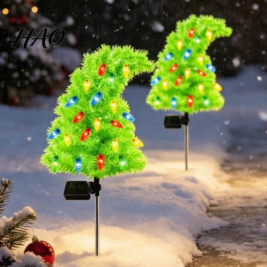 Festival Atmosphere Courtyard Lighting Solar Christmas Tree Garden Stake Lights, Outdoor IP65 Waterproof Crooked Lamp with Colorful Light for