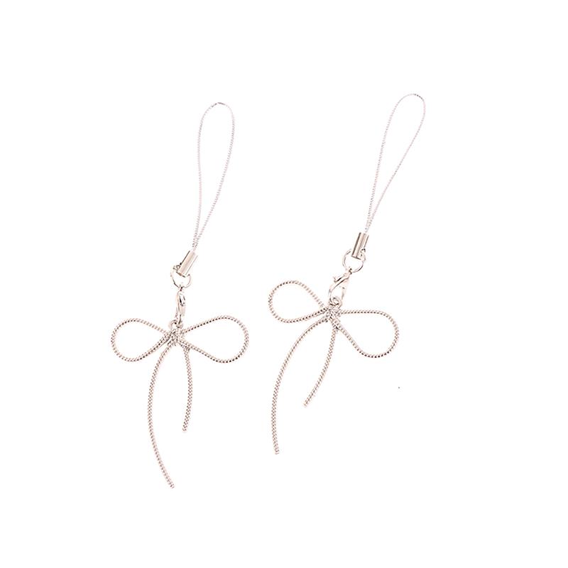 Y2K Korean Bow Phone Charm Simple Silver Color Bowknot Phone Lanyard For Girls Cell Phone Chain Keychain Accessories