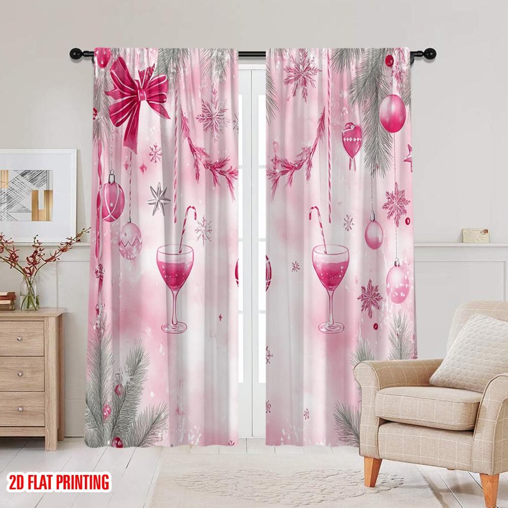 2pcs,2D Plane Printing Light Filtering Curtains Christmas Ornaments Festive Winter Holidays Versatile Polyester Fabric (without