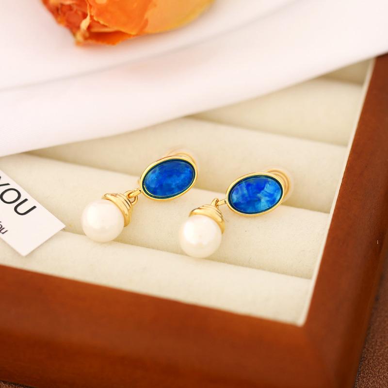 Baroque Imitation Pearl Oval Waterdrop Dangle Earrings for Women Middle-aged Style Punk Simple Jewelry Trend Accessories