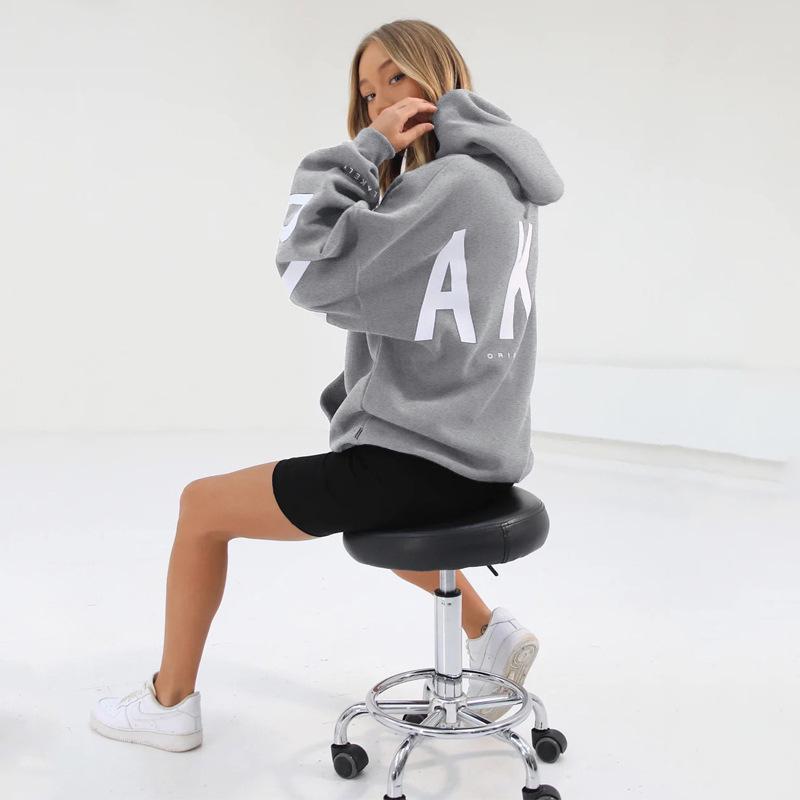 Dames Herfst Europese & Amerikaanse Stijl Briefprint Hoodie - Lange Mouw, Verdikt, Veelzijdig, Sportieve Pullover.