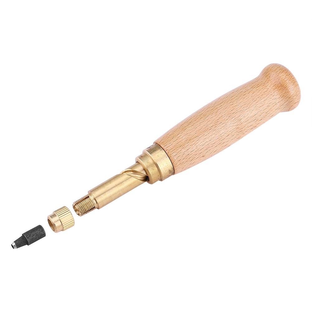 Wooden Handle Screw Auto Hole Punch Leather DIY Hand Craft Stitching Tool with 1.5-4mm Tips