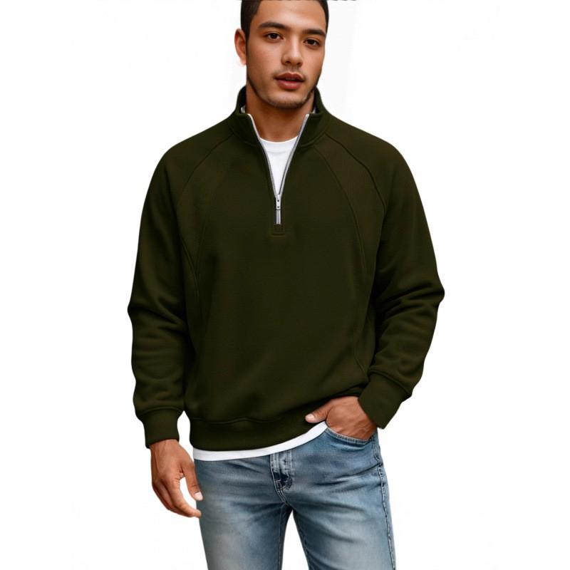 Mens Minimalist Half-Zip Hoodie Japanese Streetwear Style Casual Pullover Sweater Fall