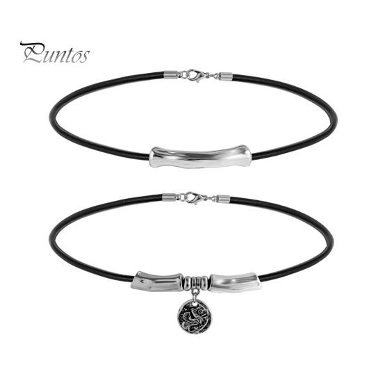 

Вінтажне кольє зі штучної шкіри з багатошаровим геометричним циліндричним кулоном зі сплаву з металевими намистинами для жінок, чоловіків, щоденного одягу, подарунків A