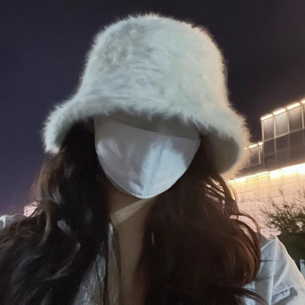 Warm Winter Fisherman Hat Furry Anti-cold Bucket Hat Temperament Plush Bucket Cap  Autumn