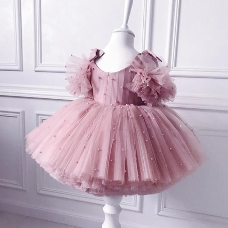 Baby Girl Dress 0-5Y Pearl Princess Dress Baby Baptism Dress Lace Tutu Net Yarn Girl Birthday Party Dress Girl Dress
