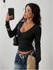 2025 Autumn European & American Style: Spicy Girl Sexy V-Neck Printed Long Sleeve Women's T-shirt