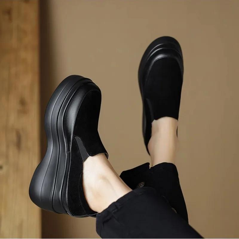 Fashion Ladies Shoes 2024 Hot Sale Loafers Women's High Heels Platform Casual Pumps Women Round Toe Slip on Wedges Shoes Female Zapatos