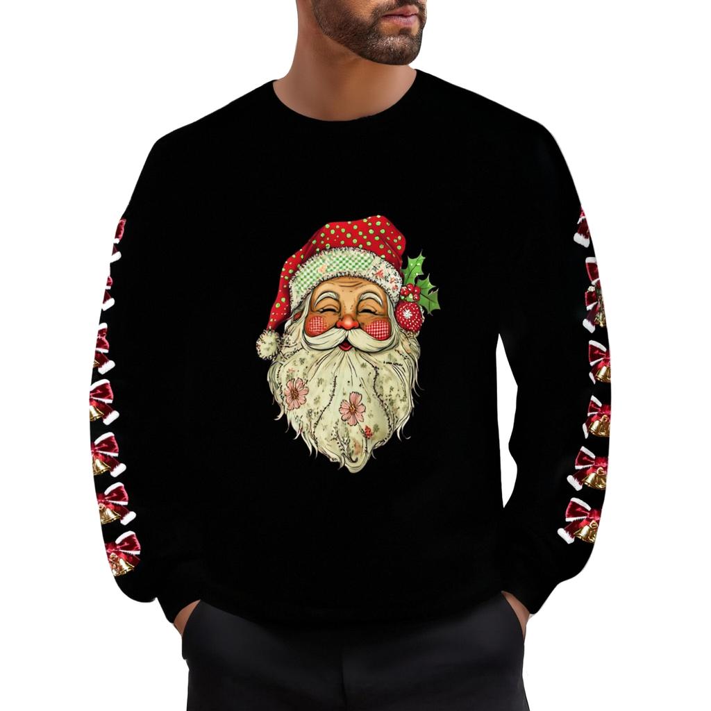 Bluze casual de Crăciun cu mânecă lungă, cu imprimeu, groase și călduroase din lână, cu gât rotund pentru bărbați și femei