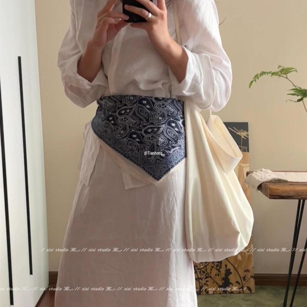 Japanese-Style Silk Scarf: Versatile Waist Accessory, Bandana, or Sash