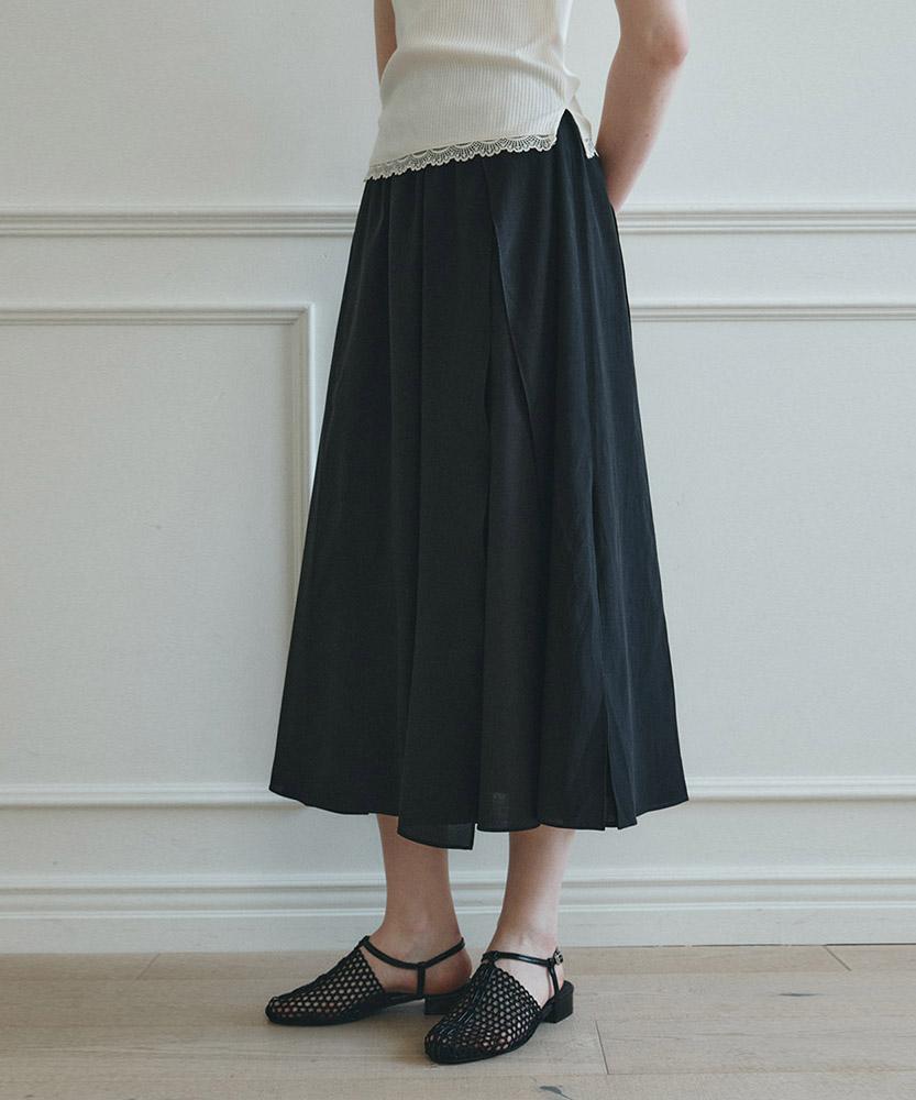 Aau Cut-Out Layered Long Skirt_Black