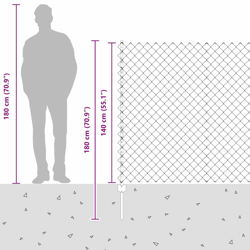 Chain Link Fence with Posts 10 x 1.4 m (W x H) Hot Dip Galvanized Steel