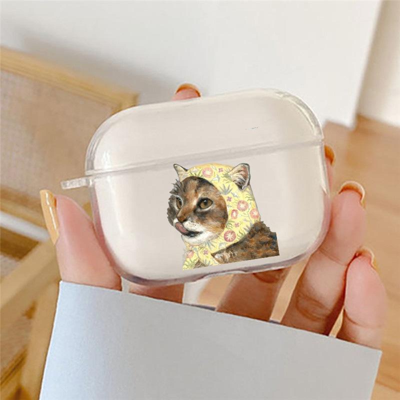INS Cartoon Oil Painting Cat Earphone Case For Apple AirPods 4 3 2 1 Pro2 Soft Clear Headphone Cover For Airpods 4 Lover Funda
