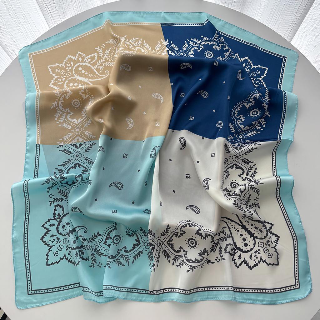 70*70Cm Luxury Square Scarves For Women Soft Stain Neck Scarf Fashion Shawl Warp Elegant Neckerchief Bandanas Floral Print Hijab