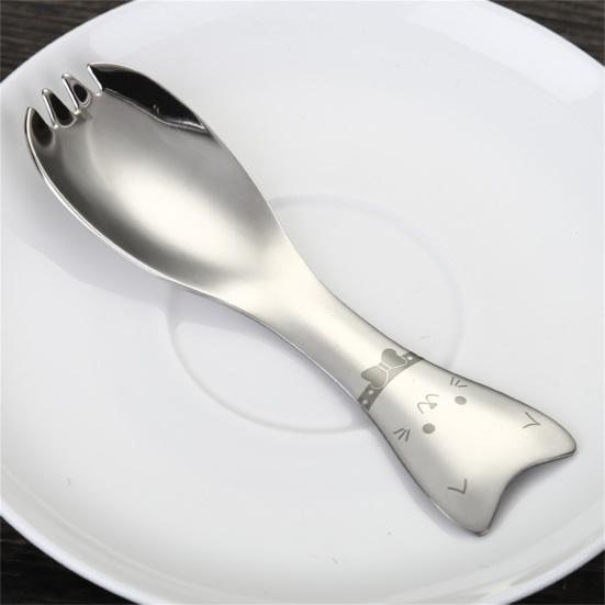 Desert Spoon Multi-function Easy to Grip Anti-slip Mini 304 Stainless Steel Cartoon Cat Shape Ice Cream Salad Coffee Spoon for Home