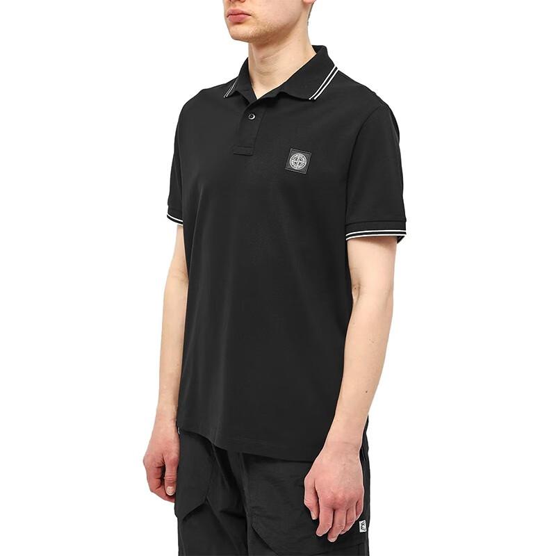 STONE ISLAND Ss23 Striped Trim Polo Shirt Men Tops Black 10152SC18-A0029