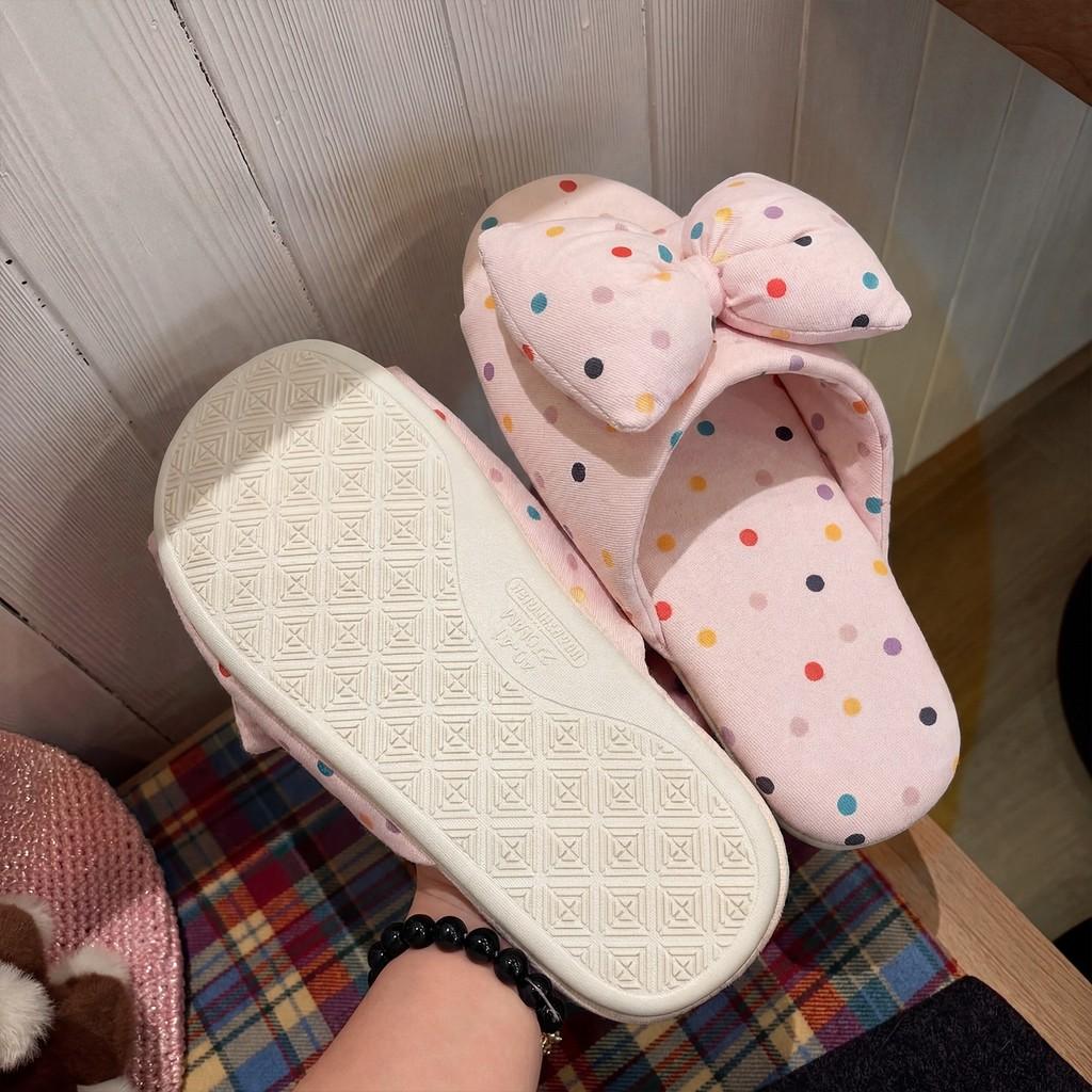 Womens Linen Slipon Slippers With Bow Knot And Non Slip Tpr Sole For Home Comfort