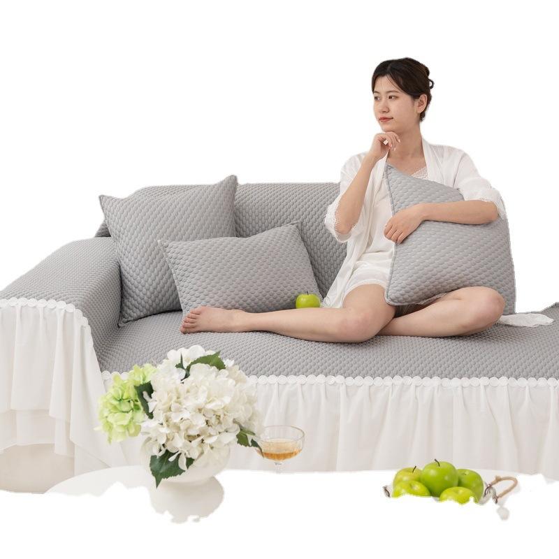 Cool Ice Silk Sofa Cover Summer Summer Skirt Mat Sofa Cover Sofa Cover Gray Non-Slip Light Luxury